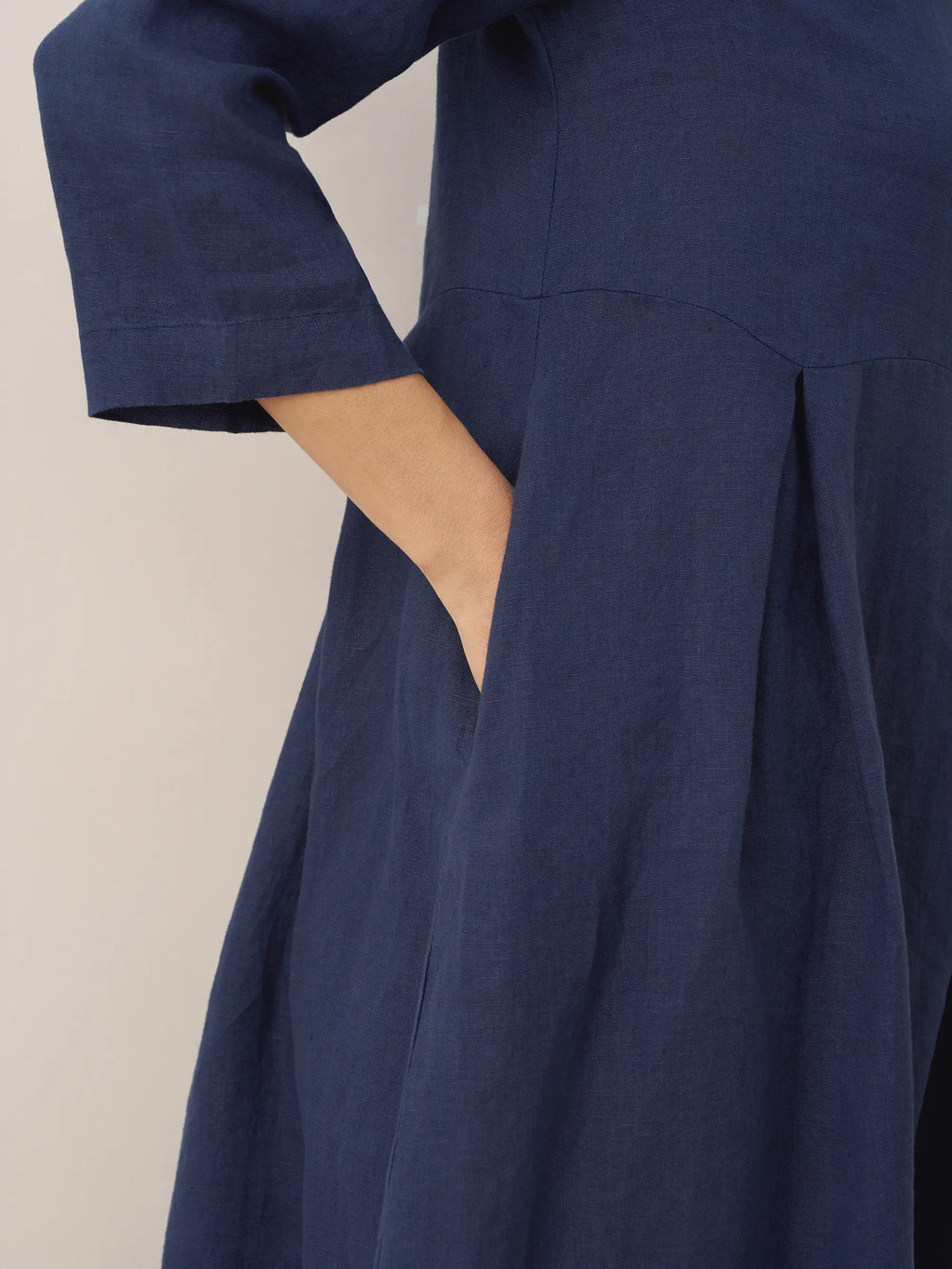 100% Linen Bateau Neck Pleated Midi Dress ABIGAIL