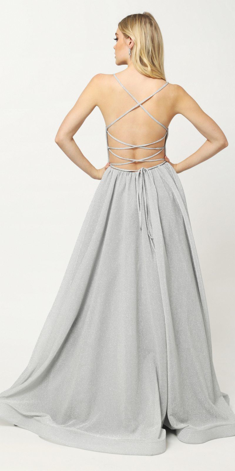 Juliet 204 Criss Cross Back Ball Gown Style Glitter Dress