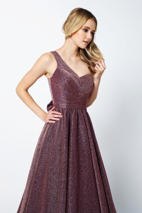 Juliet 205 Long One Shoulder Sleeveless Glitter Gown