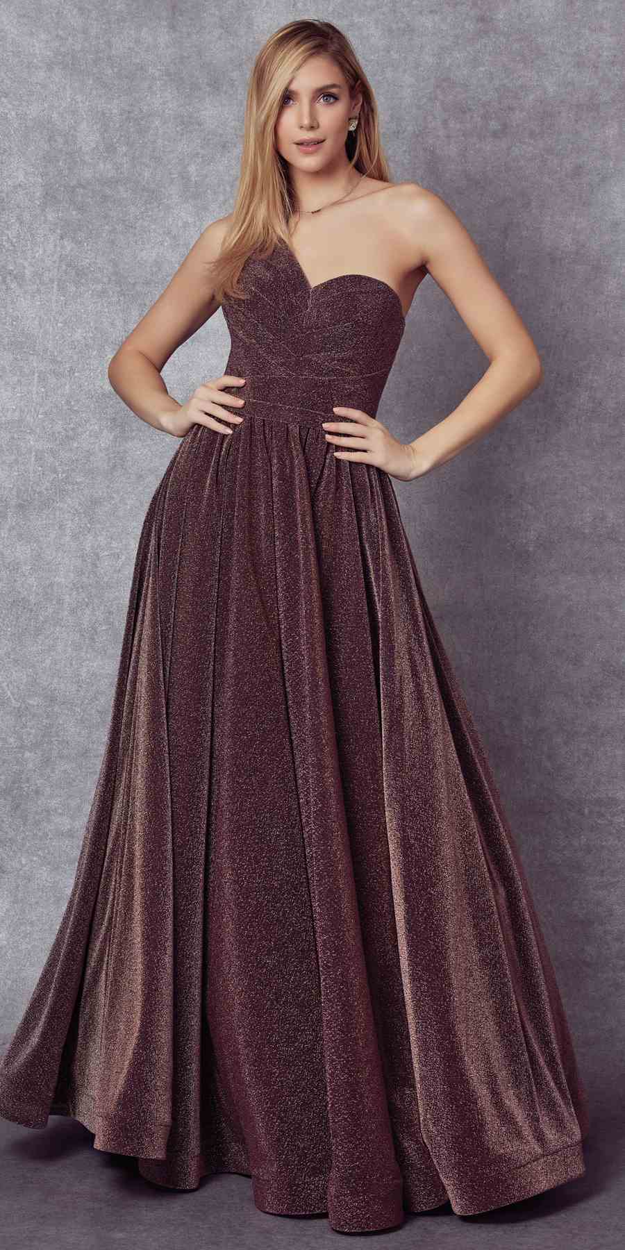 Juliet 205 Long One Shoulder Sleeveless Glitter Gown