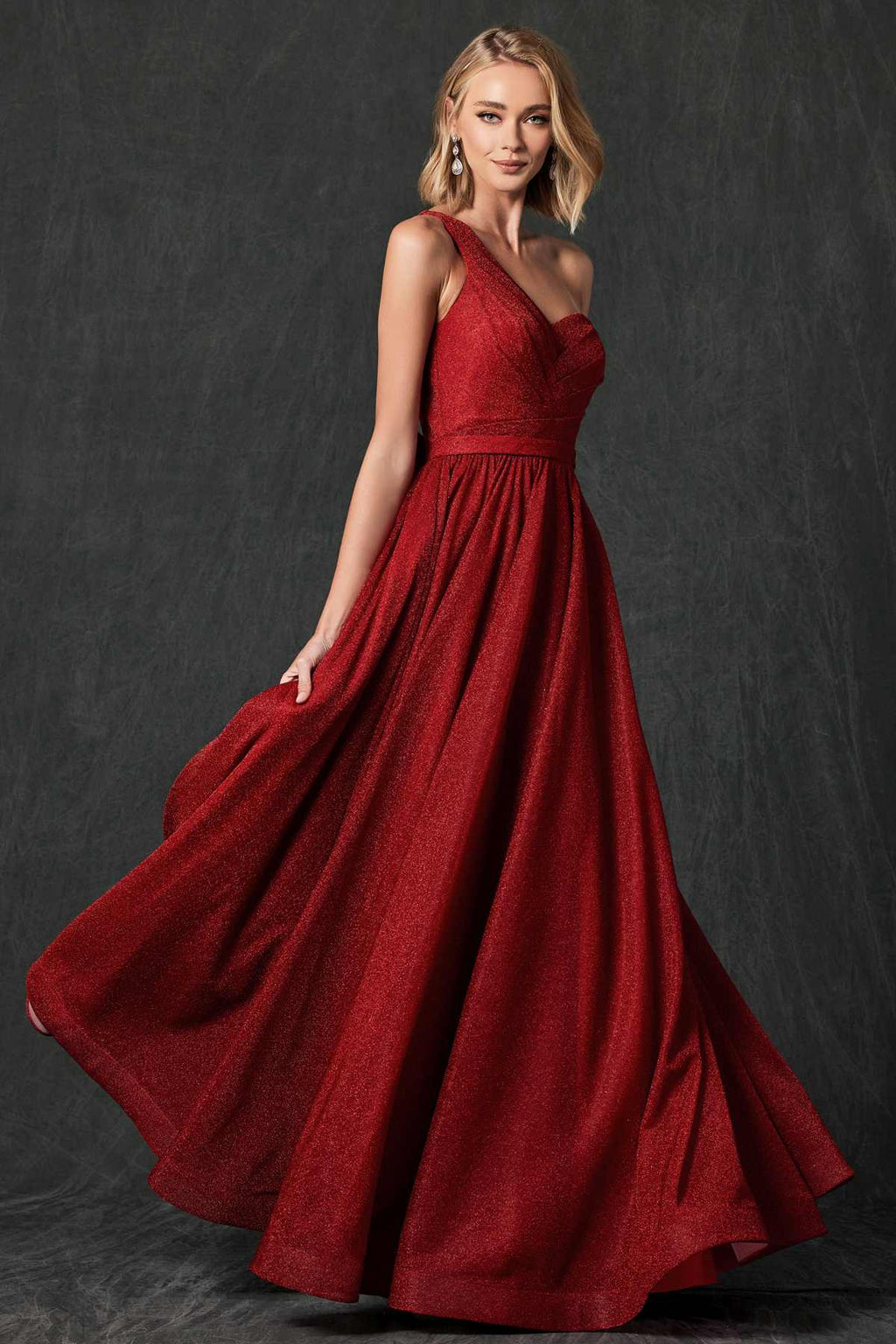 Juliet 205 Long One Shoulder Sleeveless Glitter Gown