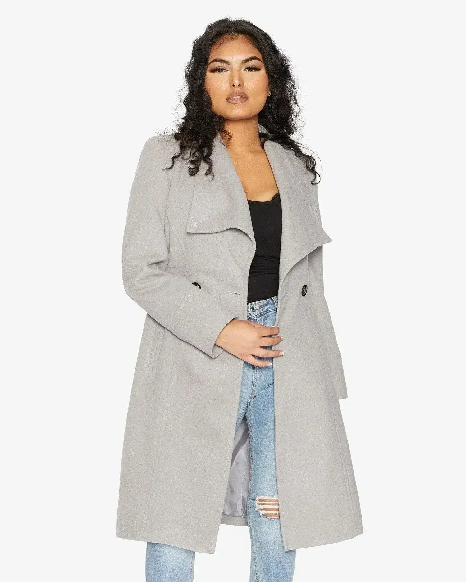 Waterfall Lapel Double Breasted Duster Coat