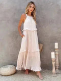 Ruffled Sleeveless Tiered Maxi Dress with Pockets