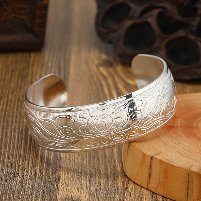 Big Elegant Luxury Amazing Classic Fashion Flower Metal Tibetan Indian Silver Vintage Retro Fashion Cuff Bracelet Bangle For Woman With Details of Animals