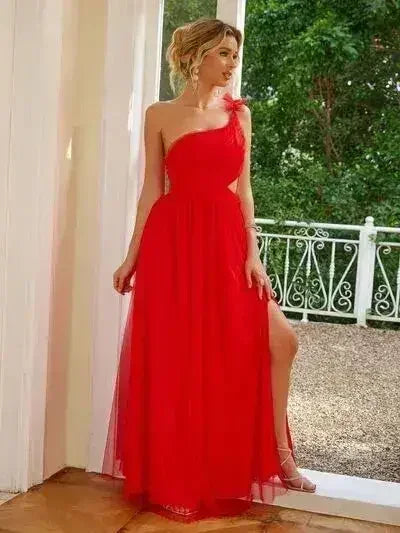 Cutout Slit Single Shoulder Maxi Dress