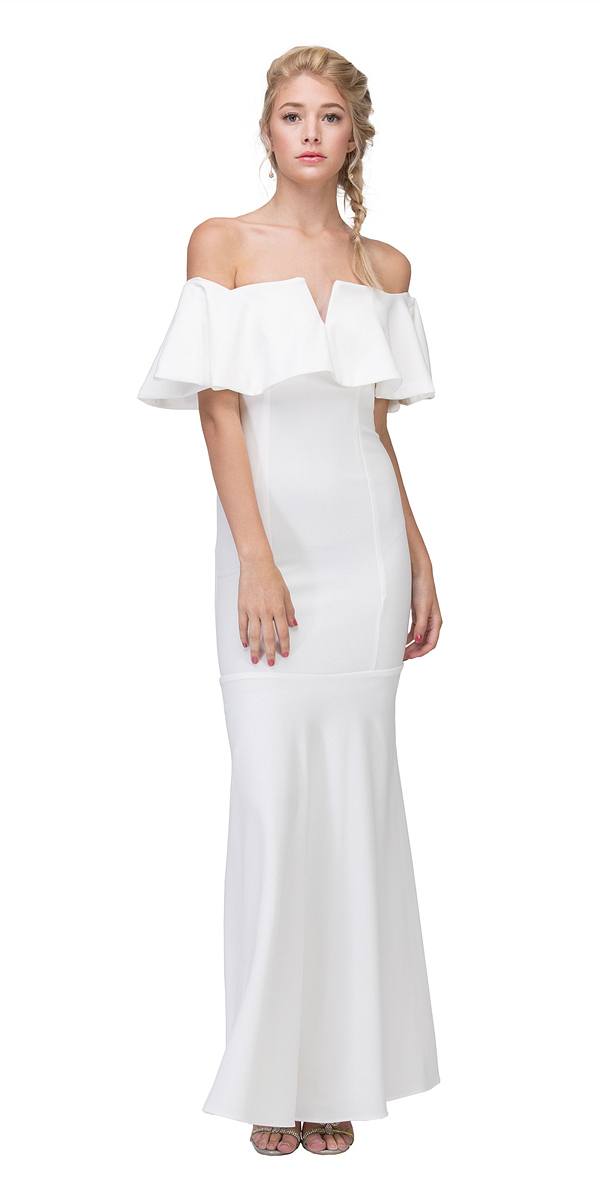 CLEARANCE - Eureka 2102 Long Dress Off Shoulder with V-Notch Ruffled Bodice (Size XL)