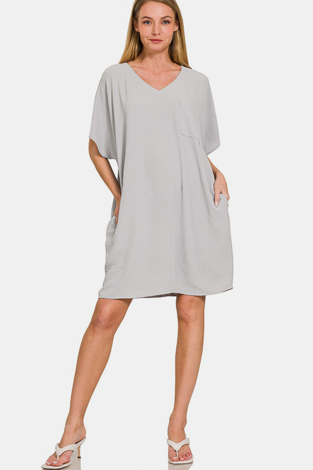 V-Neck Tee Dress with Pockets For Women – Comfortable V-Neck Dress, Casual Chic Tee Dress, Practical Pocketed Dress, Versatile V-Neck Dress, Everyday Casual Dress, Relaxed Fit Dress, Functional Pocket Dress