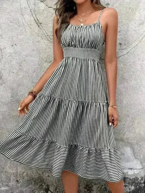 Striped spaghetti strap midi dress