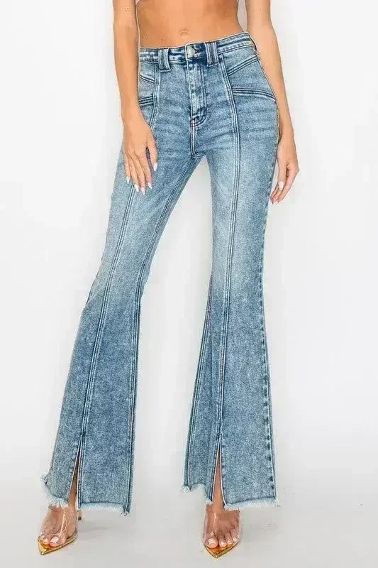 HIGH RISE SUPER STRETCH FLARE W/SEAMED FRONT JEANS