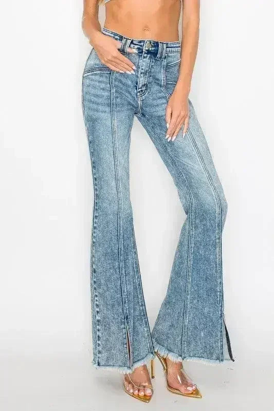 HIGH RISE SUPER STRETCH FLARE W/SEAMED FRONT JEANS