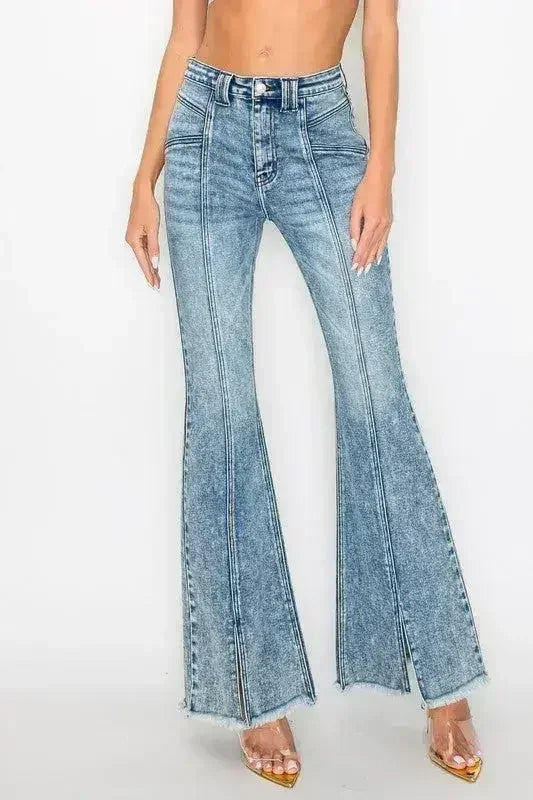 HIGH RISE SUPER STRETCH FLARE W/SEAMED FRONT JEANS