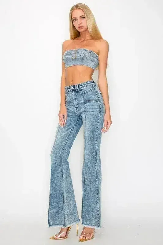 HIGH RISE SUPER STRETCH FLARE W/SEAMED FRONT JEANS