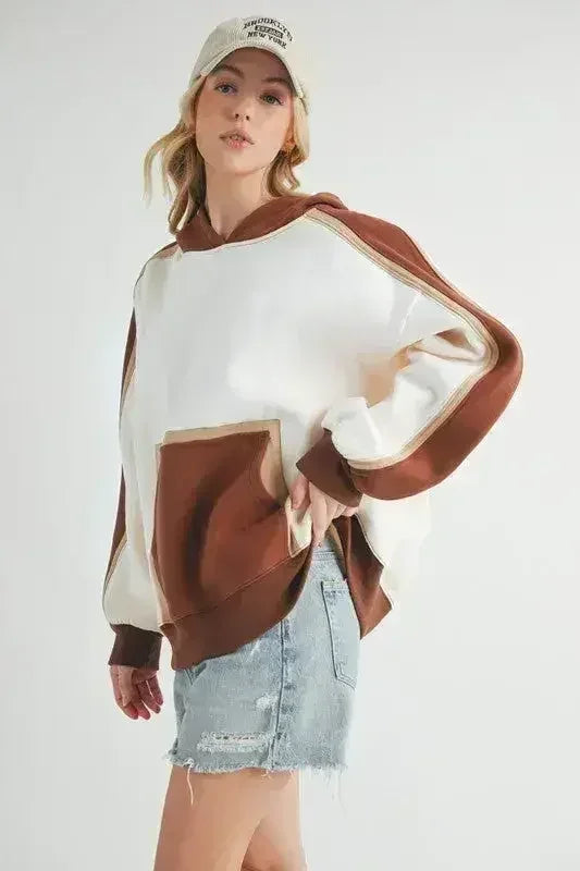 Color Block Hoodie - Kangaroo Pocket Sweatshirt | Femstylo