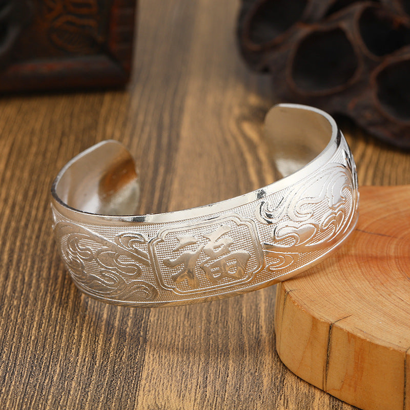 Big Elegant Luxury Amazing Classic Fashion Flower Metal Tibetan Indian Silver Vintage Retro Fashion Cuff Bracelet Bangle For Woman With Details of Animals
