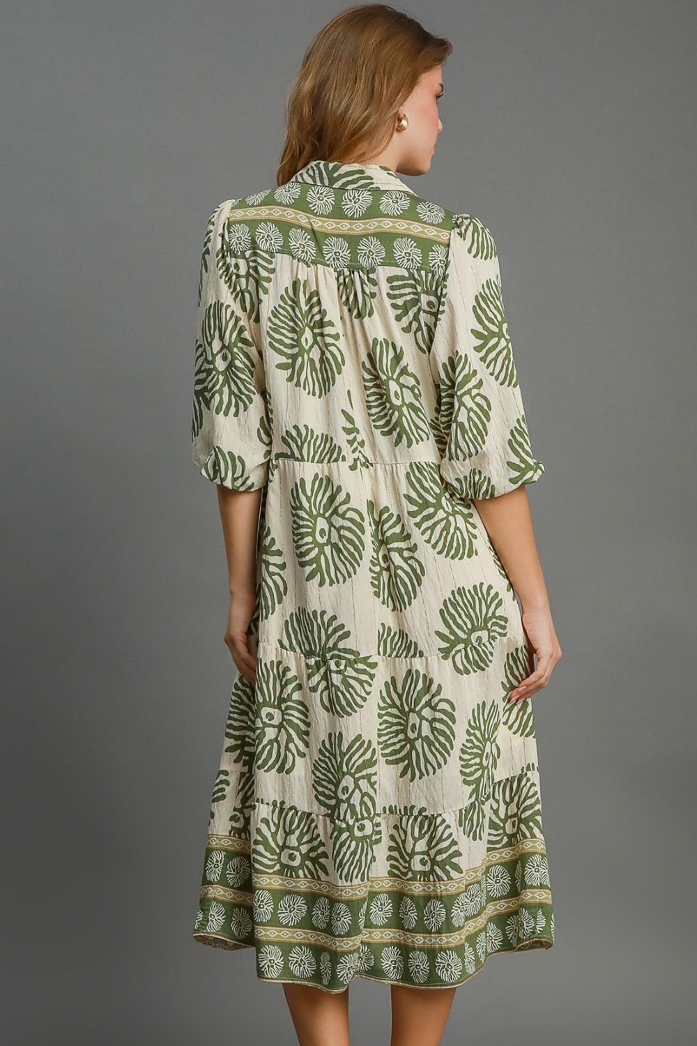 Matcha Green Full Size Print Midi Dress Plus Size Boho Chic Dress Lightweight Women Dress