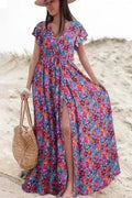 Floral Print V-Neck Wrap Maxi Dress - Women's Elegant Long Dress
