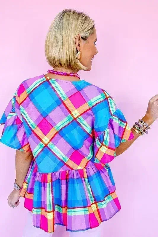 Women V Neck Ruffled Short Sleeve Babydoll Top | Femstylo