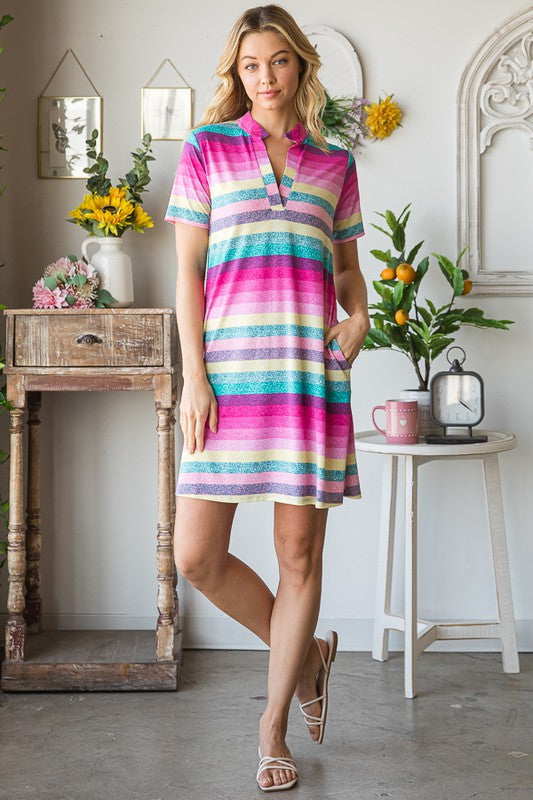 Colorful Full Size Striped Short Sleeve Mini Tee Dress Plus Size Casual Essential Summer Dress