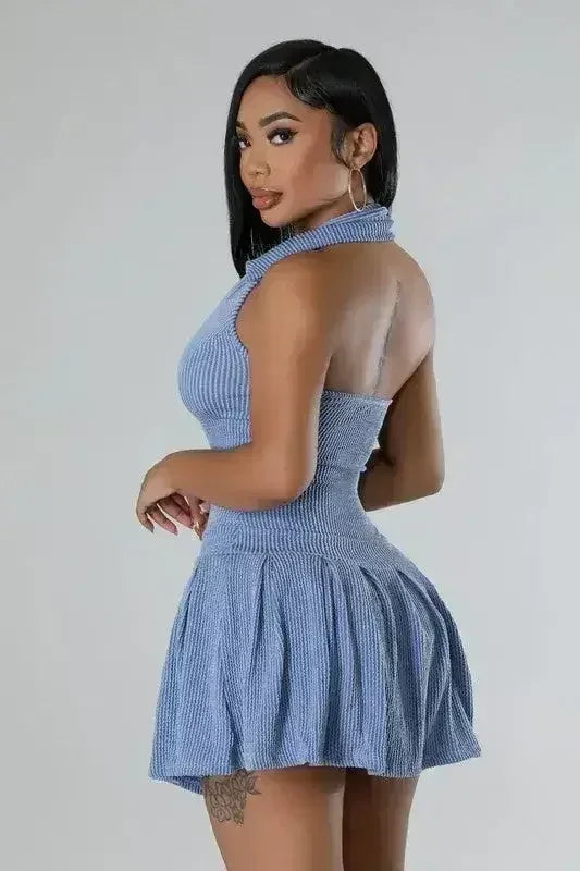 Sexy Romper Skirt – Halter Neck with Built-In Shorts