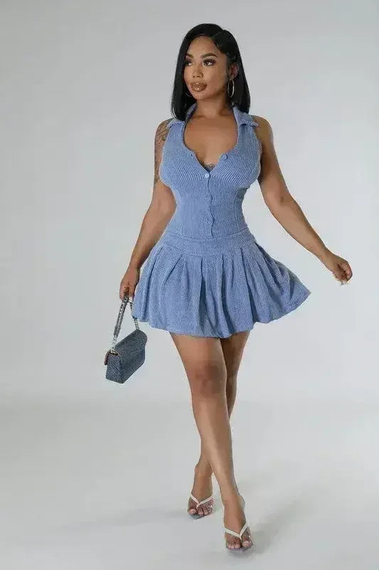 Sexy Romper Skirt – Halter Neck with Built-In Shorts