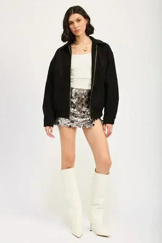 Sequin Emerald Green Mini Skirt – Sparkly with Thigh Slit | Sizes S-L