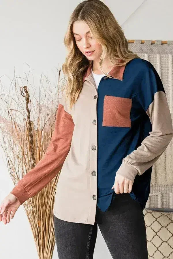 Color Block Button-Down Shirt - Modern Contrast Top | Femstylo