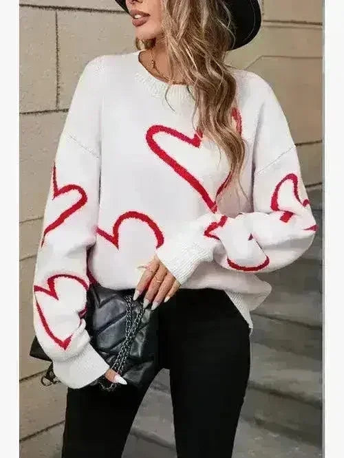 White & Red Heart Sweater – Playful Valentine’s Style