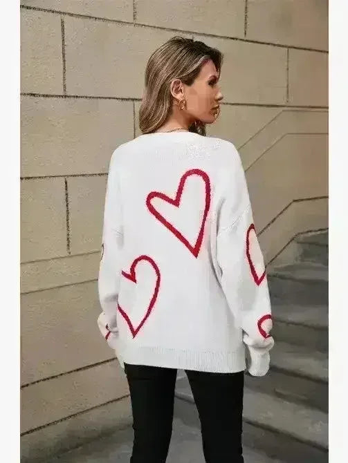 White & Red Heart Sweater – Playful Valentine’s Style