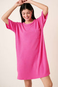 Urban Rib Knit Short Sleeve Tee Dress For Women – Casual and Chic Ribbed Knit Dress with Slit and Pockets For Everyday Outfit