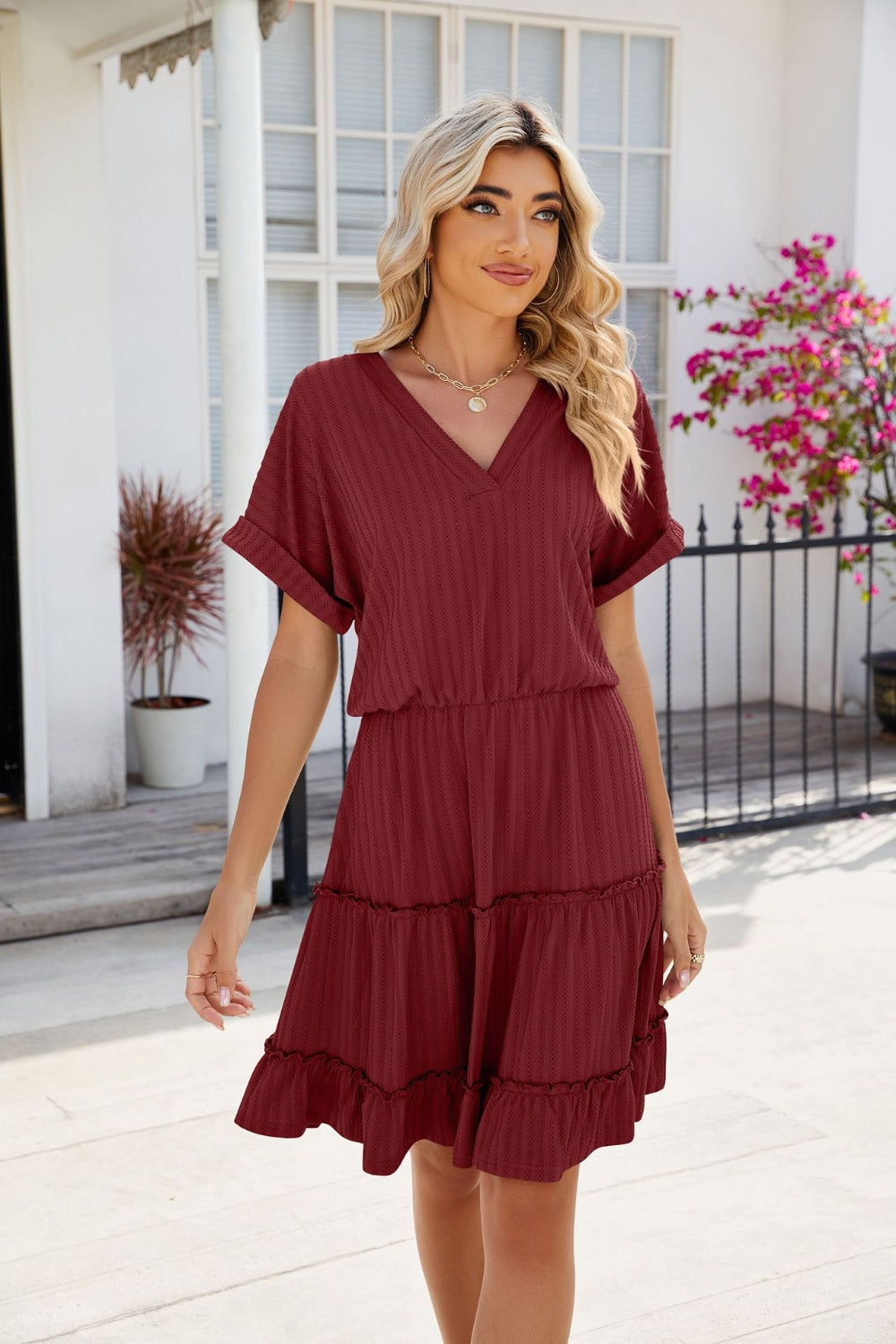 Short Sleeve Tiered Mini Dress Feminine & Flowy Modern Women Summer Dress