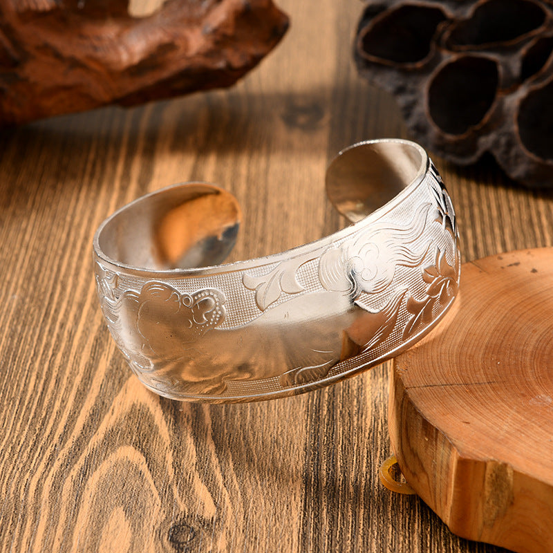 Big Elegant Luxury Amazing Classic Fashion Flower Metal Tibetan Indian Silver Vintage Retro Fashion Cuff Bracelet Bangle For Woman With Details of Animals