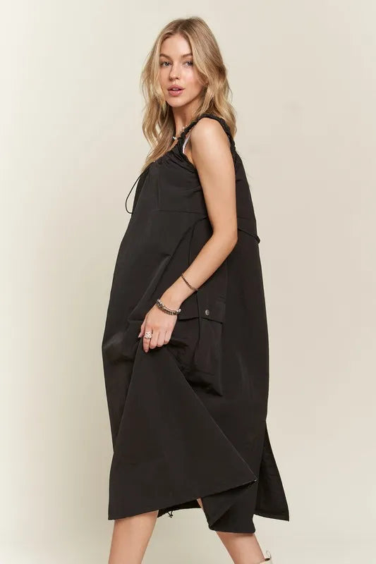 Drawstring Slit Back Cargo Summer Dress For Women – Trendy Utility-Inspired Dress with Adjustable Fit and Slit Back for Casual and Everyday Wear