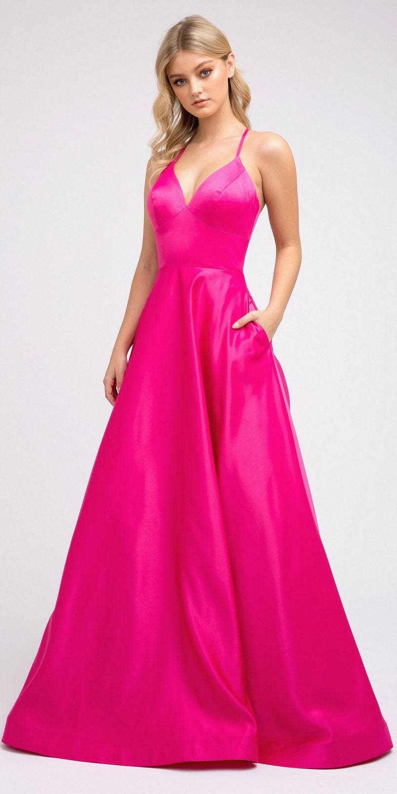 Juliet 230 Stylish Back Long A-Line Satin Prom Dress with Pockets