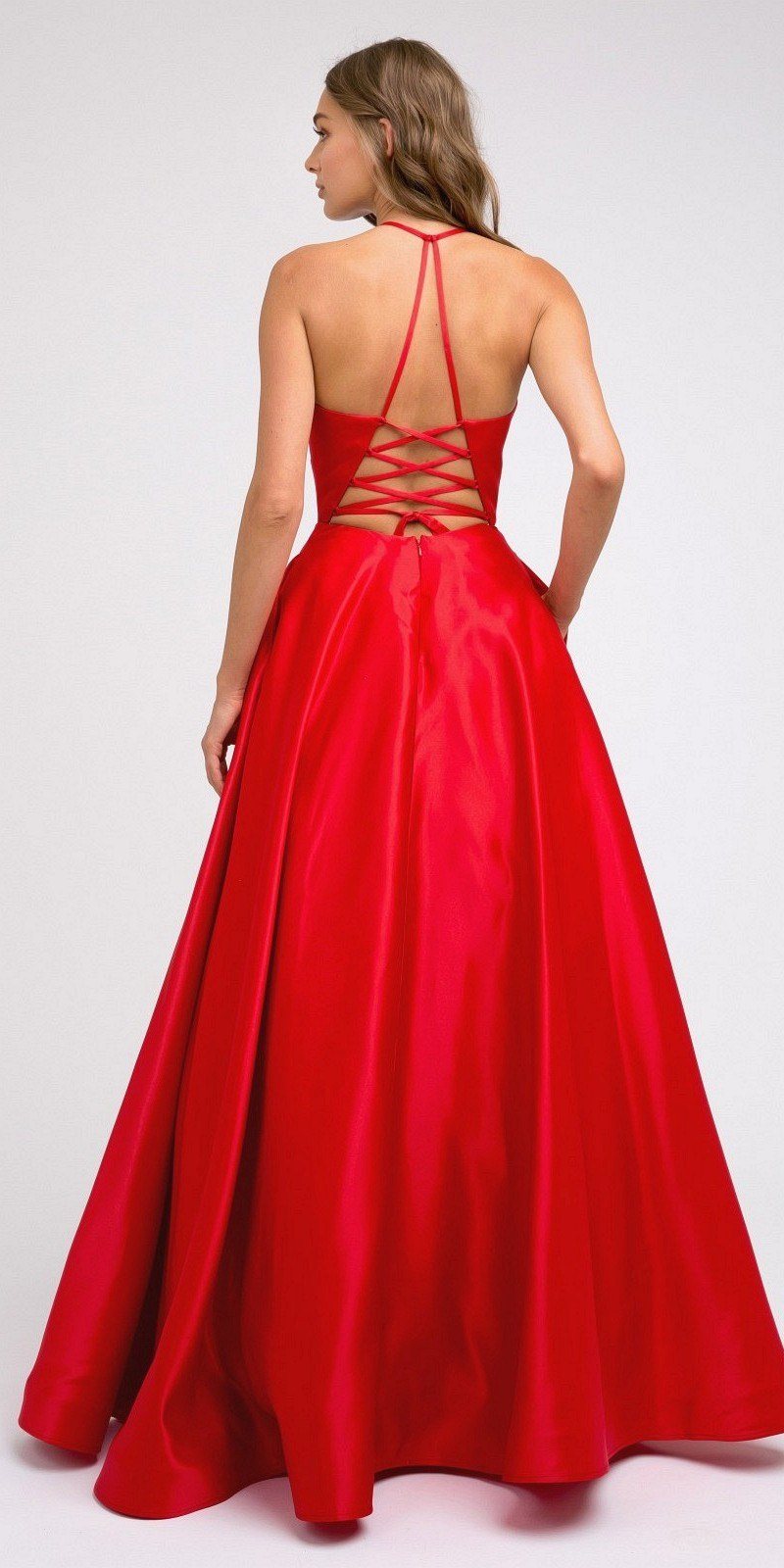 Juliet 230 Stylish Back Long A-Line Satin Prom Dress with Pockets