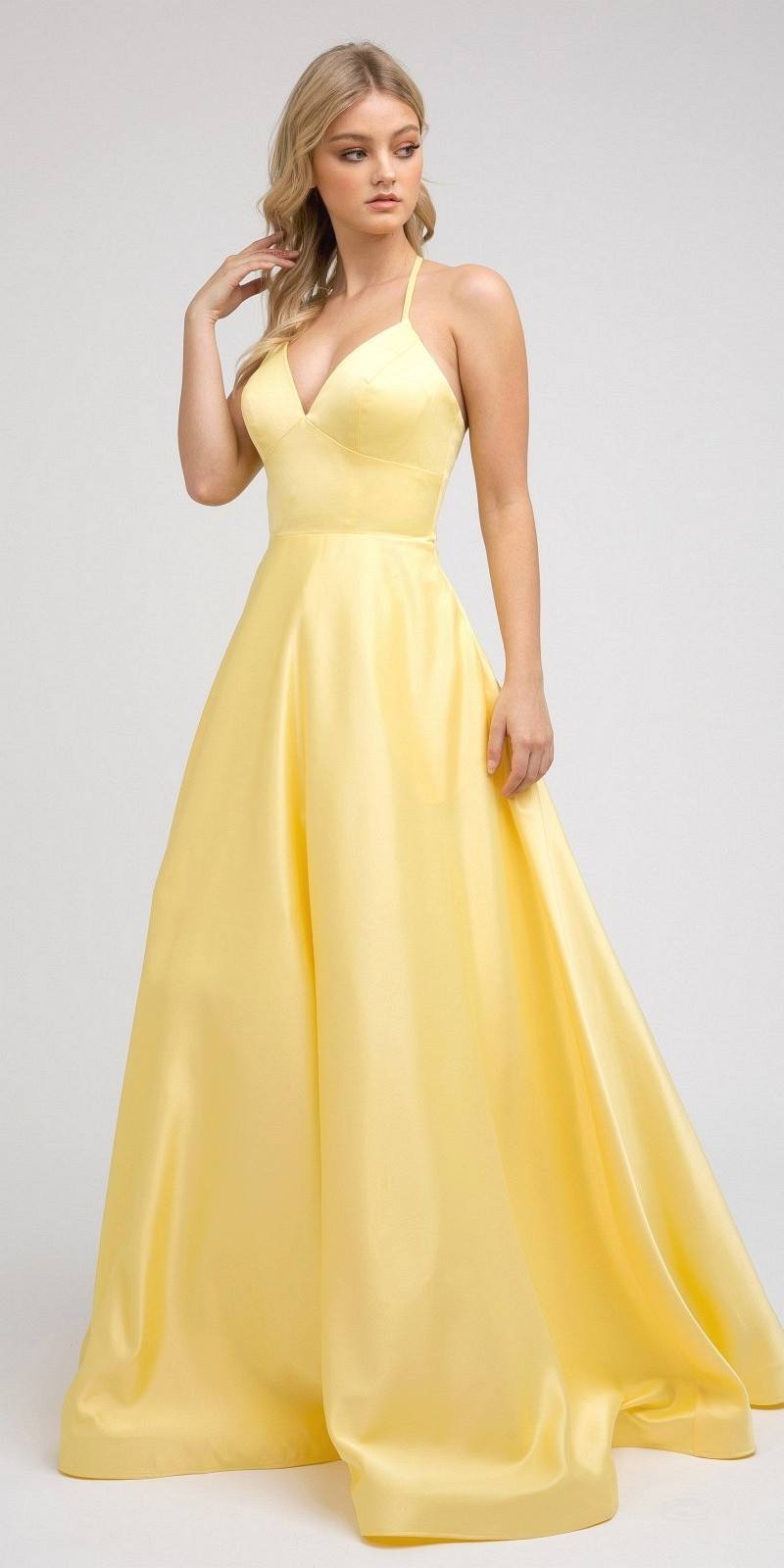 Juliet 230 Stylish Back Long A-Line Satin Prom Dress with Pockets
