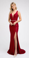 Juliet 237 Strappy-Back Long Prom Dress with Slit