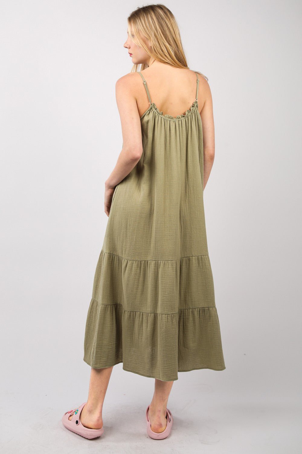 Ruffled A-Line Midi Cami Dress – Ruffled Midi Dress, A-Line Cami Dress, Feminine Ruffled Dress, Summer Cami Dress, Comfy Cotton Dress, Sleeveless Midi Dress, Breezy Casual Dress