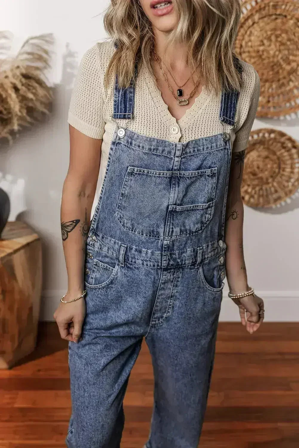 Sail Blue Straight Leg Pockets Denim Bib Overall