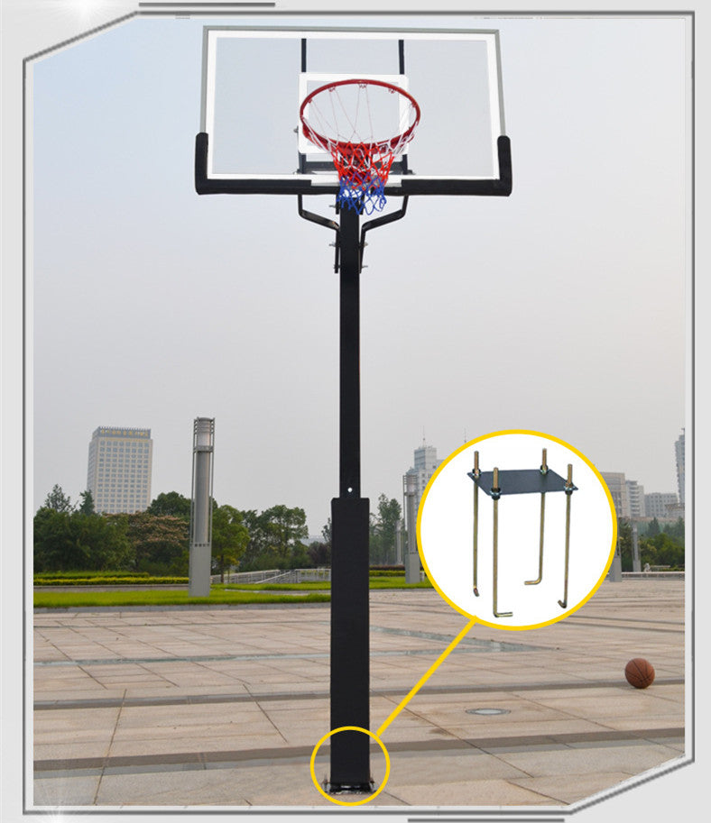 Outdoor Buried Hand-operated Height Adjustable Basketball Stand for Backyard Play