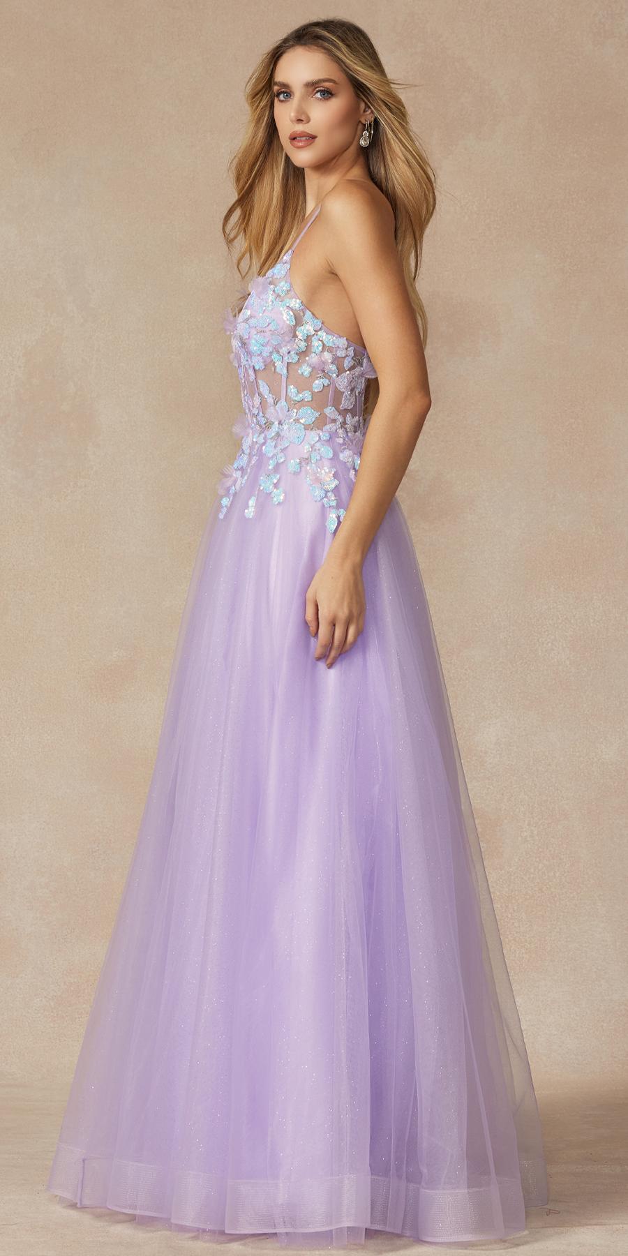 Juliet 2401 Floor Length A-Line Tulle Gown with Detachable Puff Sleeves