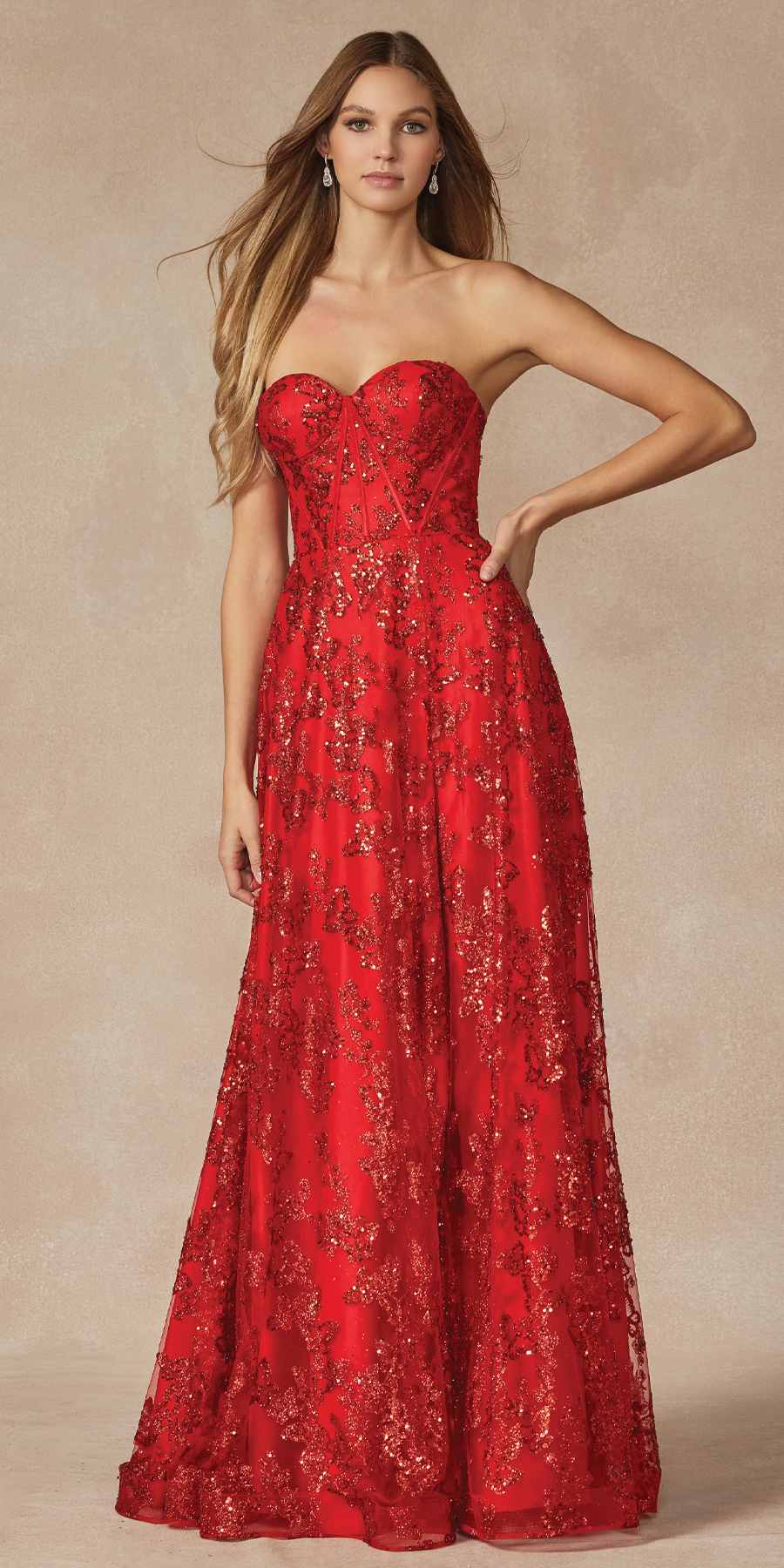 Juliet 2403 Long Butterfly Glitter Embroidered Gown with Corset Top