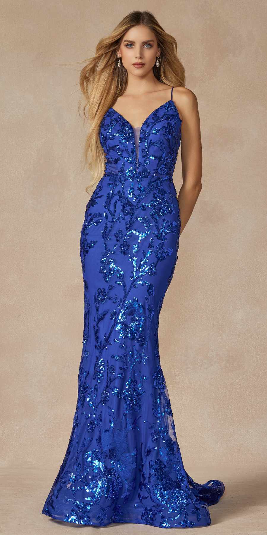 Juliet 2411 Long Sequin Lace Embellishments Fitted Prom Gown
