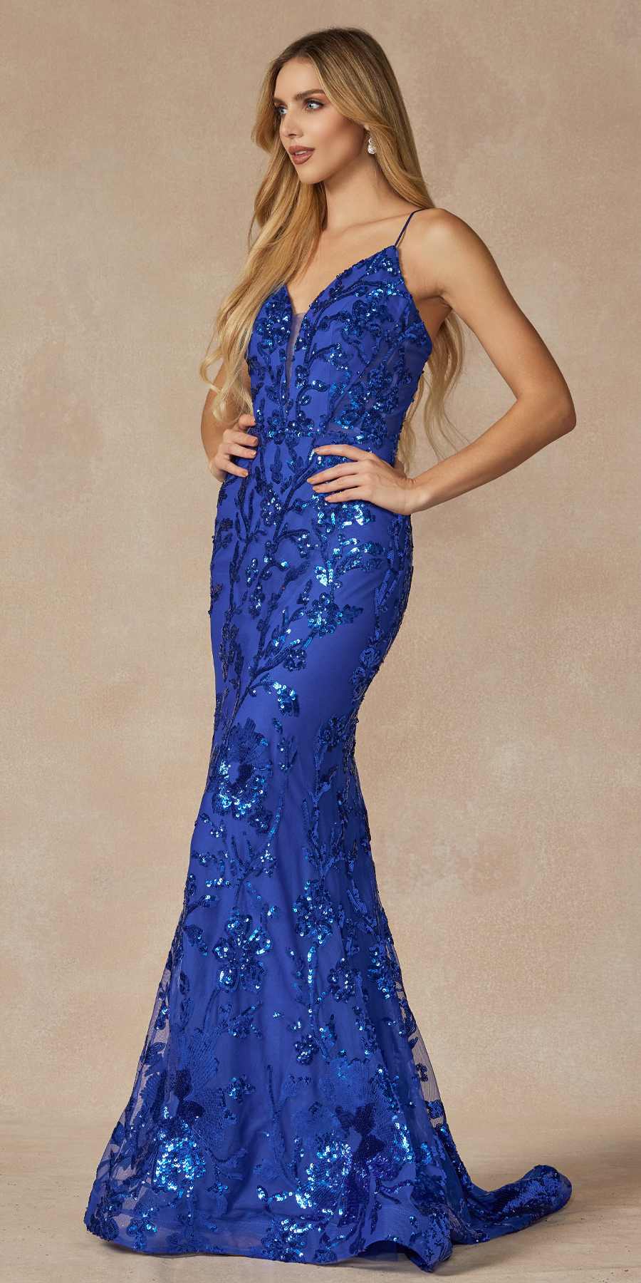 Juliet 2411 Long Sequin Lace Embellishments Fitted Prom Gown