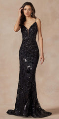 Juliet 2411 Long Sequin Lace Embellishments Fitted Prom Gown
