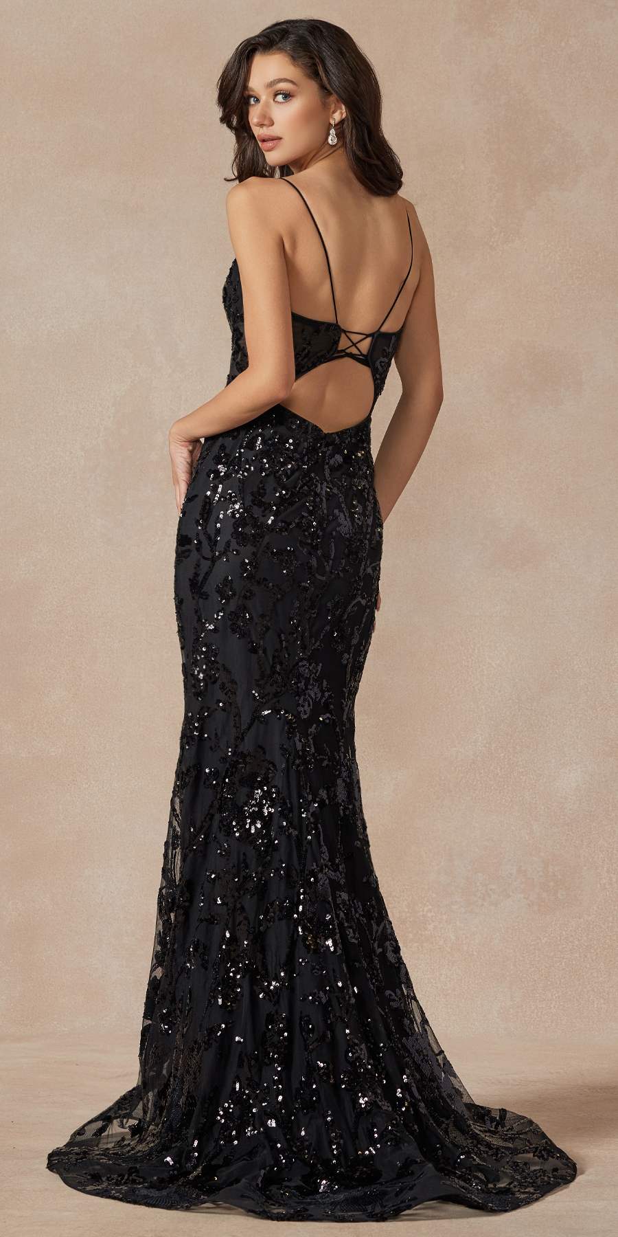 Juliet 2411 Long Sequin Lace Embellishments Fitted Prom Gown