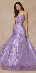 Juliet 2414 Floor Length A-Line Glitter Lace Tulle Ball Gown