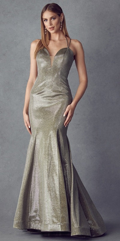 Juliet 242 Metallic Mermaid Long Prom Dress Lace-Up Back