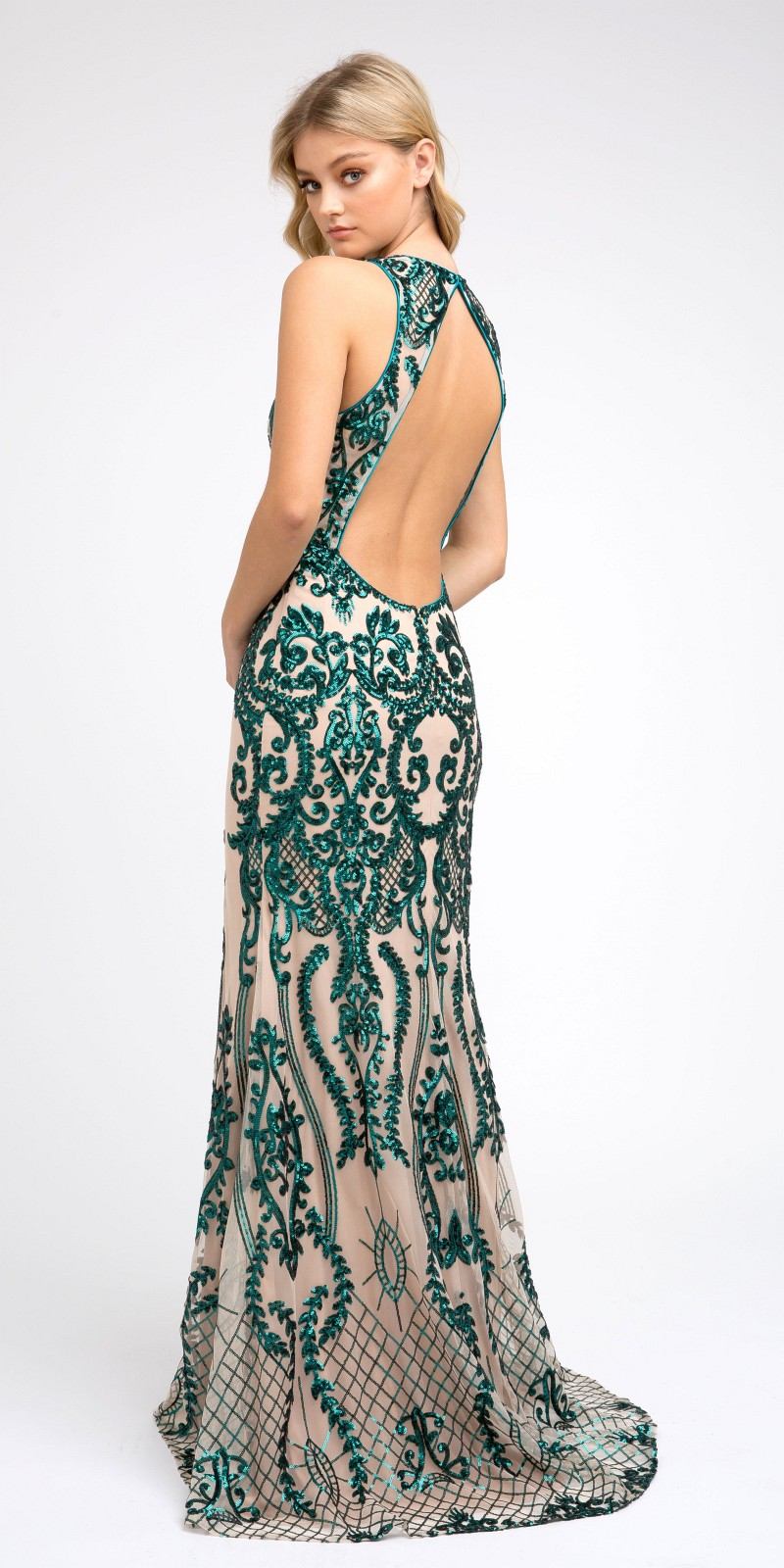 Juliet 243 Sequins Long Evening Dress Cut-Out Back