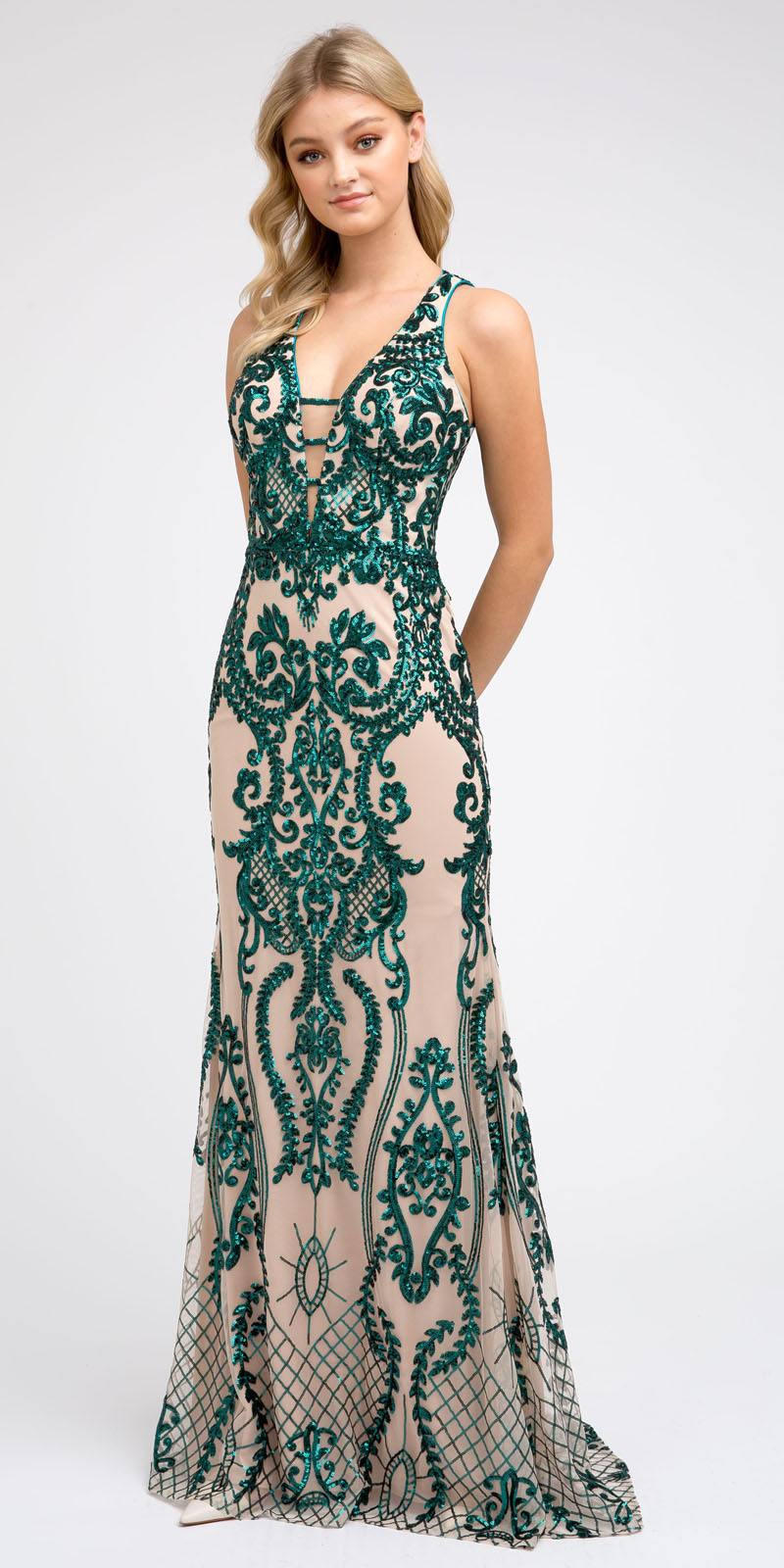 Juliet 243 Sequins Long Evening Dress Cut-Out Back