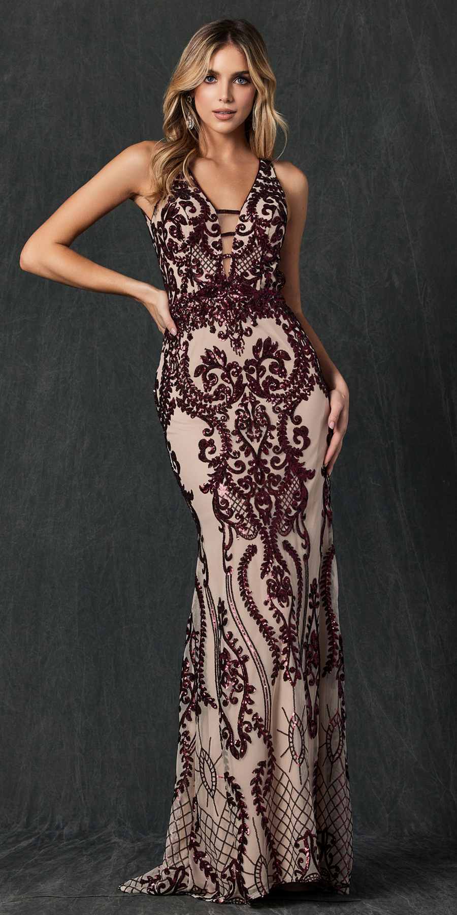 Juliet 243 Sequins Long Evening Dress Cut-Out Back